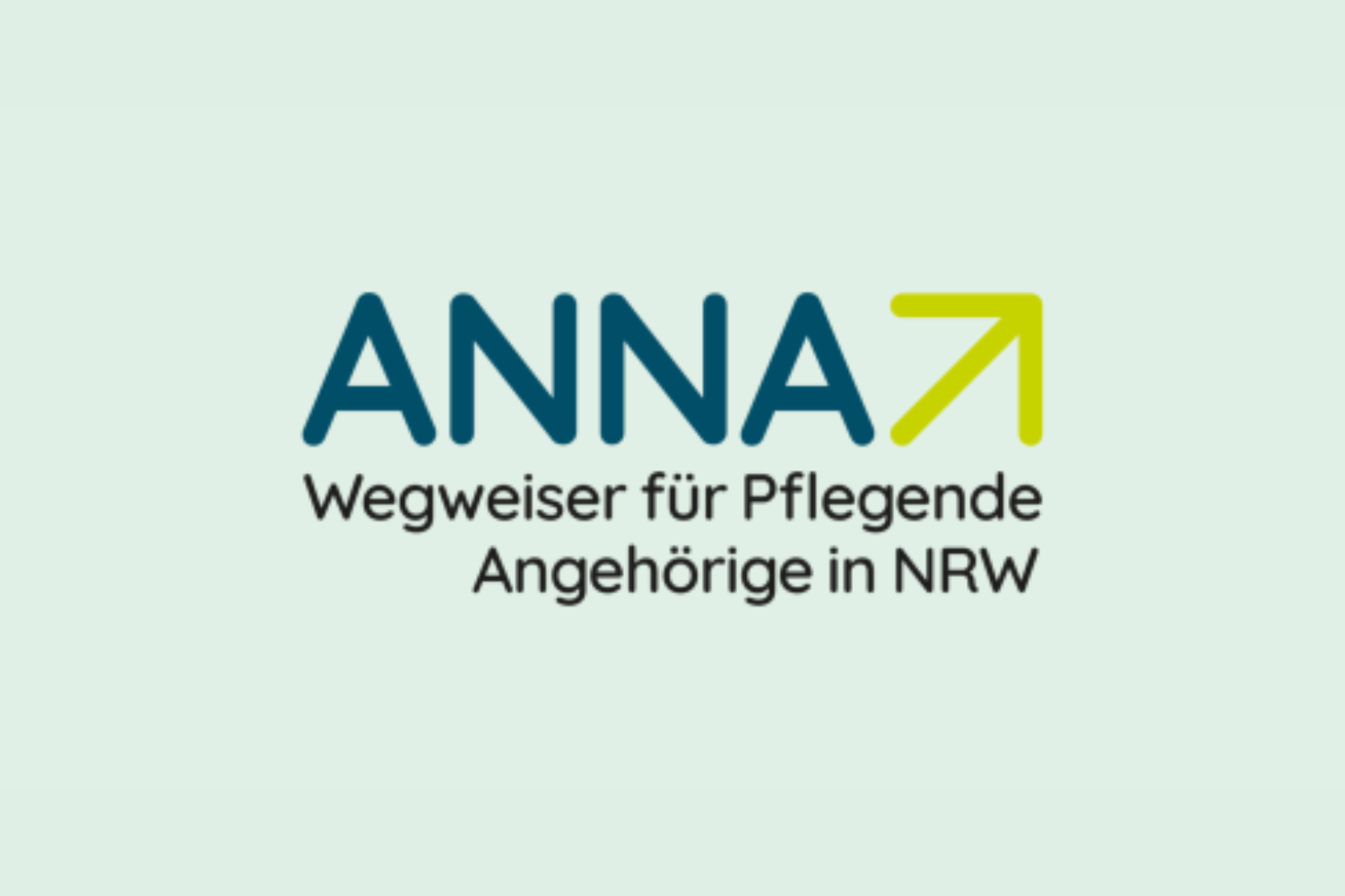 Logo des digitalen Pflegewegweisers „ANNA – Wegweiser für Pflegende Angehörige in NRW“ mit blauem Schriftzug und grünem Pfeil.