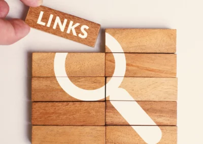 Holzklötze mit dem Wort "Link."